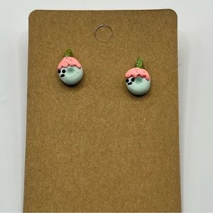 Pink and baby blue donut ice cream narwhal stud earrings